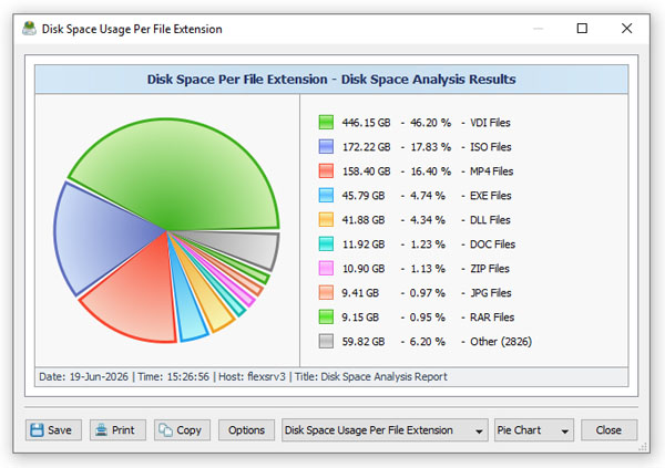 Disk Space Analysis Pie Charts